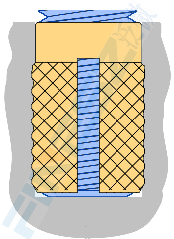PPB帶槽滾花銅螺母壓入塑膠的安裝方法